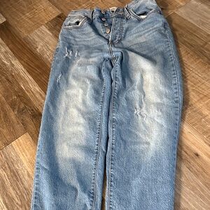 High-Waisted Distressed Blue Jeans
